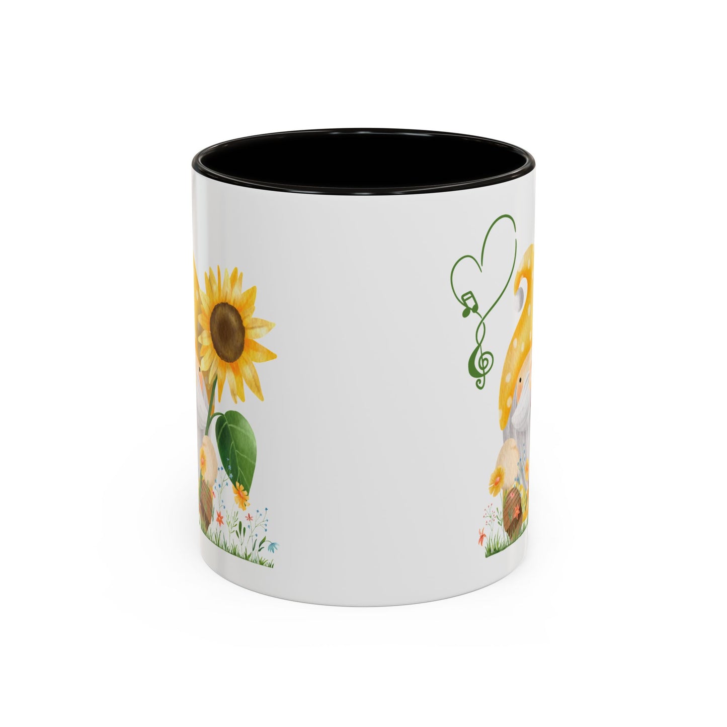 Mystical Gnome & Sunny Sunflower Mug - Your Garden's Secret Charm | Ceramic Coffee & Tea Cup (11oz/15oz) 11oz Black