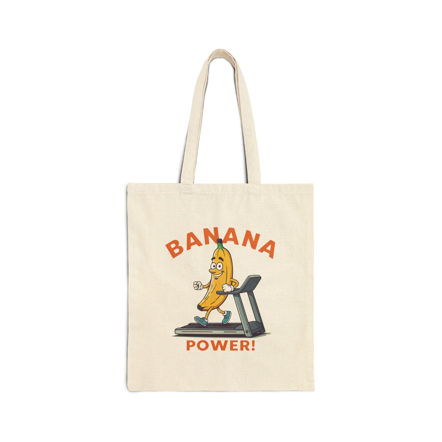 Banana Power Tote Bag: Funny Running Fruit Canvas Bag Natural 15" x 16"