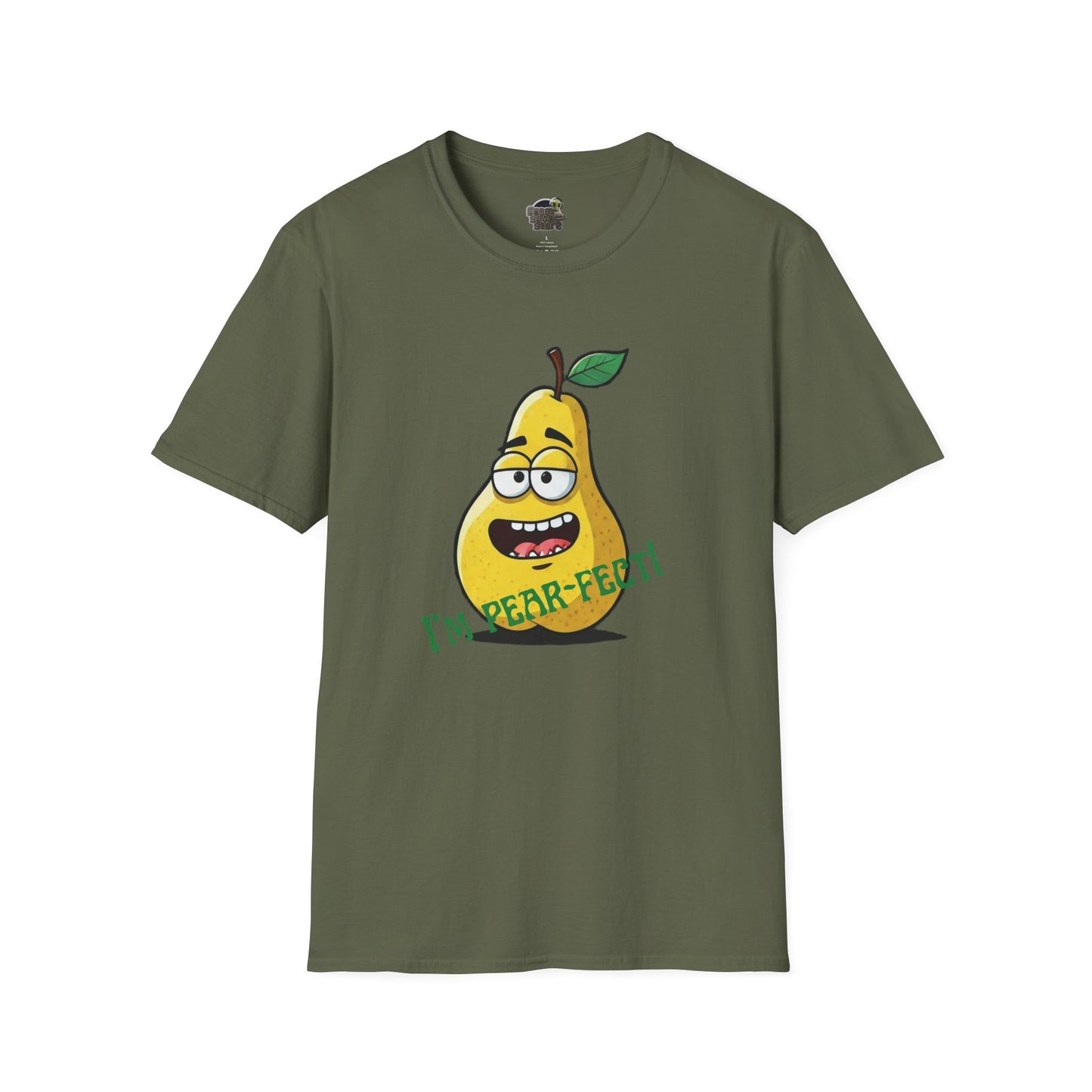 Pear T-Shirt: Funny "I'm Pear-fect" Graphic Tee | Organic Cotton & Unique Design Military Green