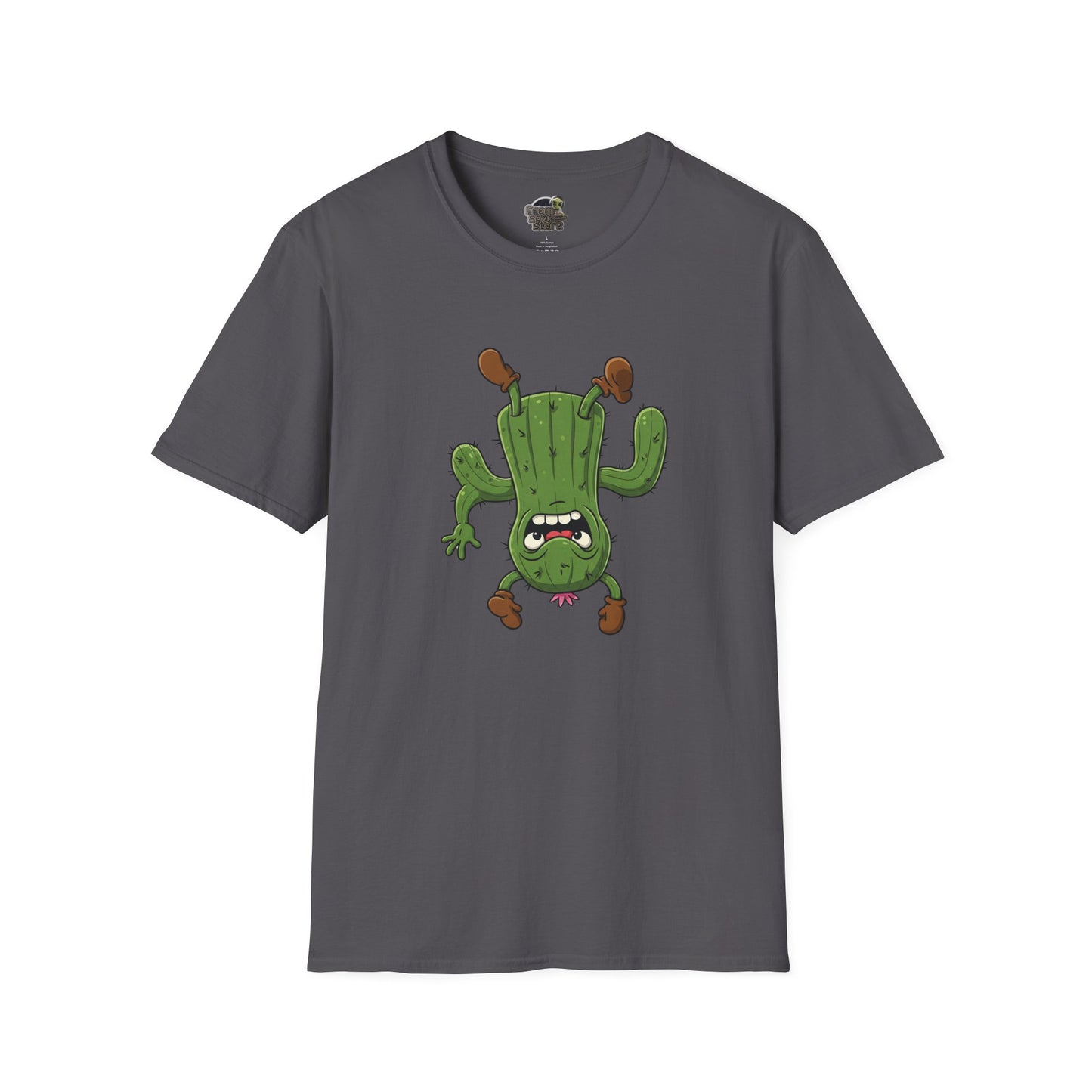 Shocked Cactus T-Shirt: Funky Upside-Down Cactus Tee | Organic Cotton Unisex Graphic Shirt Charcoal