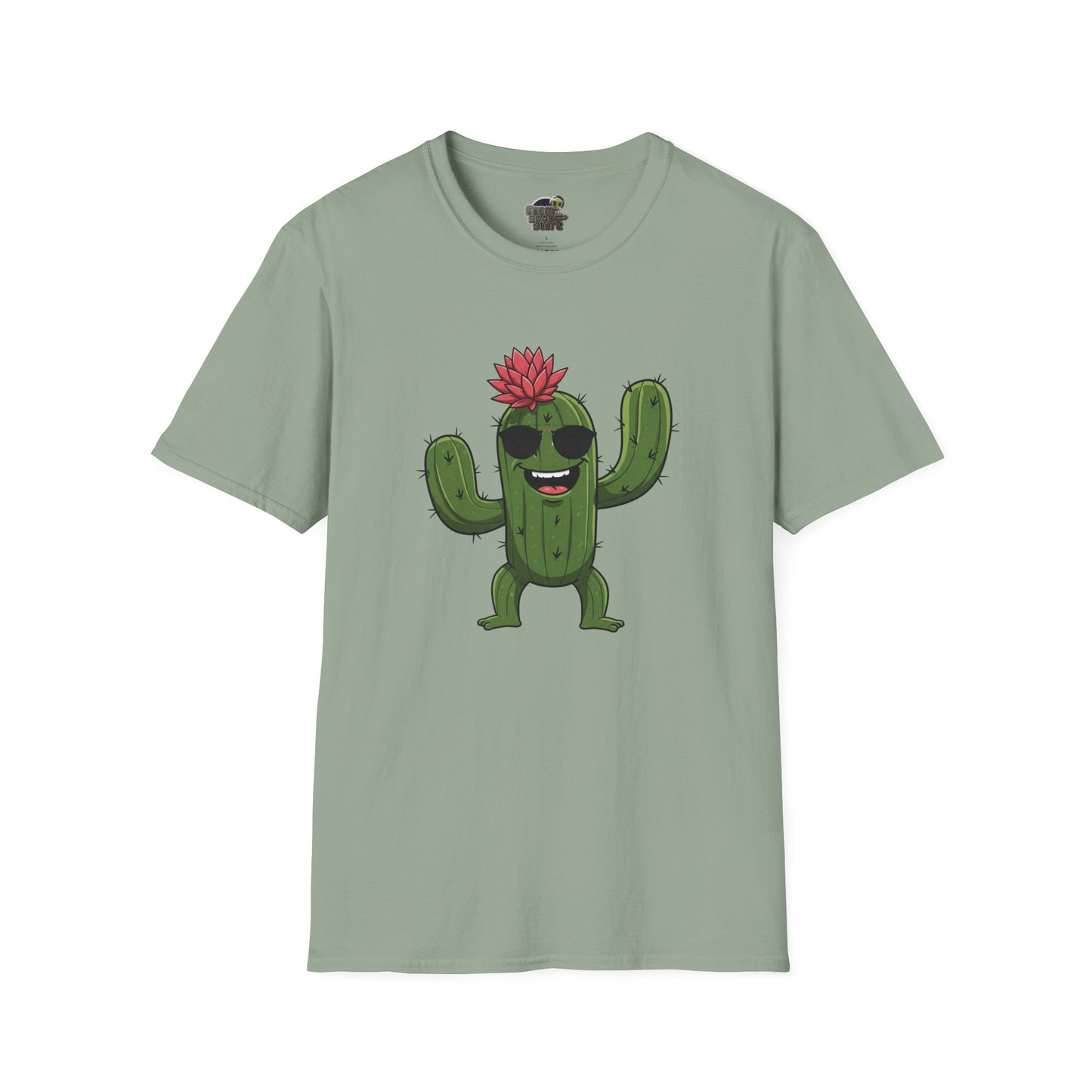 Cactus Mania T-Shirt: Fun Cactus with Sunglasses | Organic Cotton Tee for Nature Lovers Sage