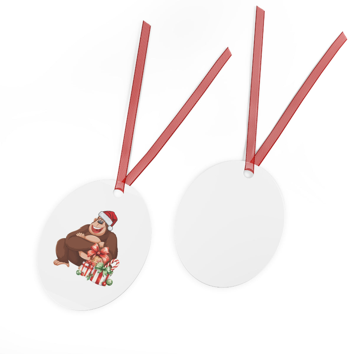 Happy Holiday Chimp Christmas Ornament - Funny Monkey with Gifts Tree Decor