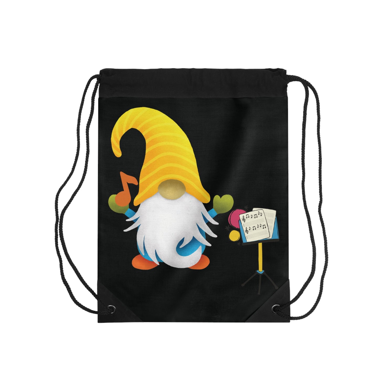 Melodious Music Gnome Drawstring Bag: Playful Design for Musicians & Music Lovers