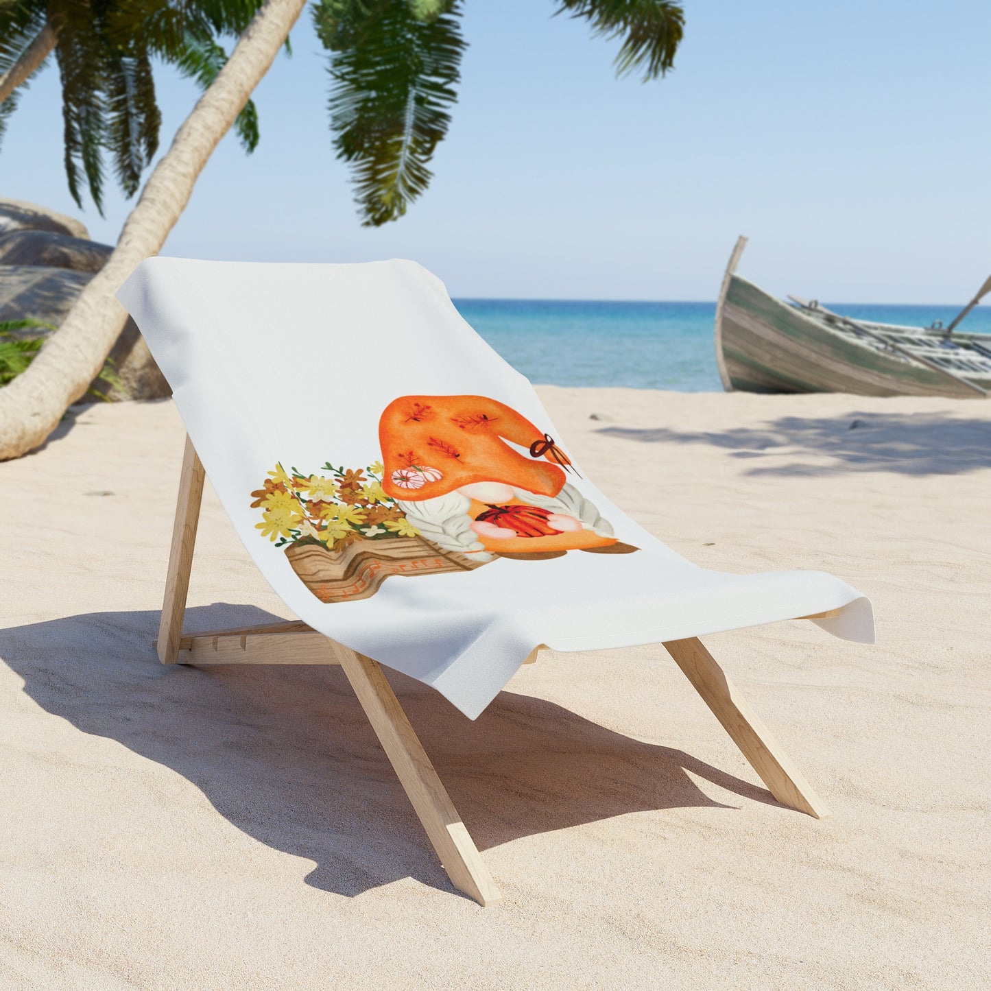 Autumn Charm Meets Summer Fun: Gnome Flower Pot Beach Towel! 30" × 60"