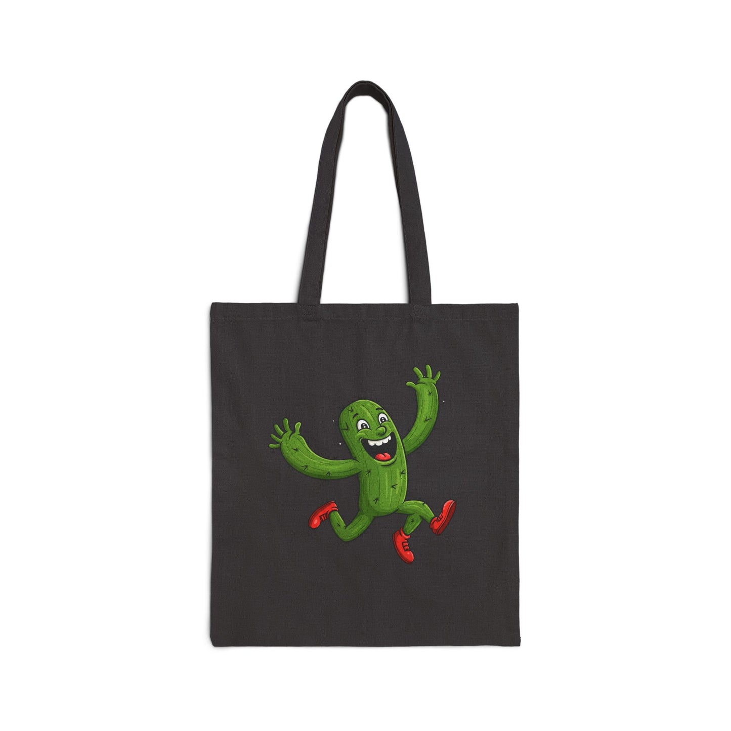 Running Cactus Tote Bag - Your Quirky & Eco-Friendly Everyday Essential Black 15" x 16"
