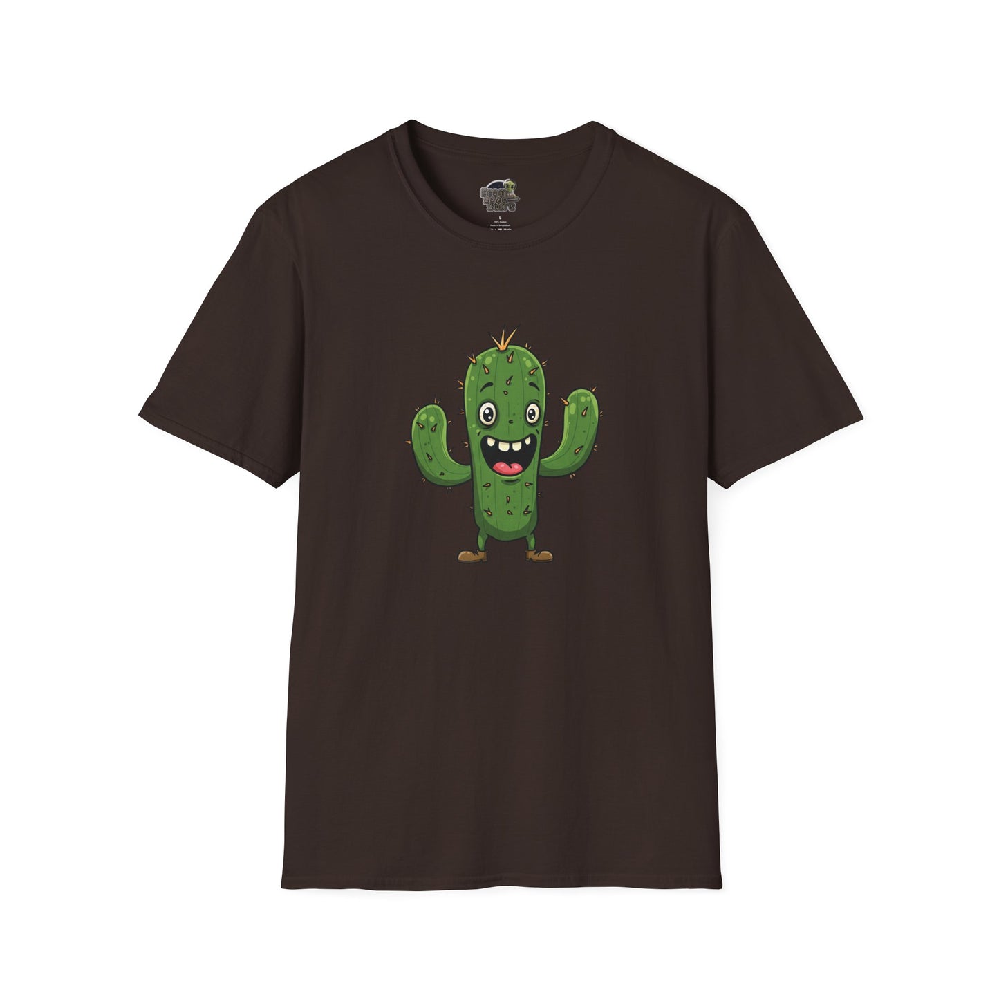 Cactus Mania T-Shirt: Joyful Cactus Tee | Organic Cotton & Stretchy Comfort Dark Chocolate