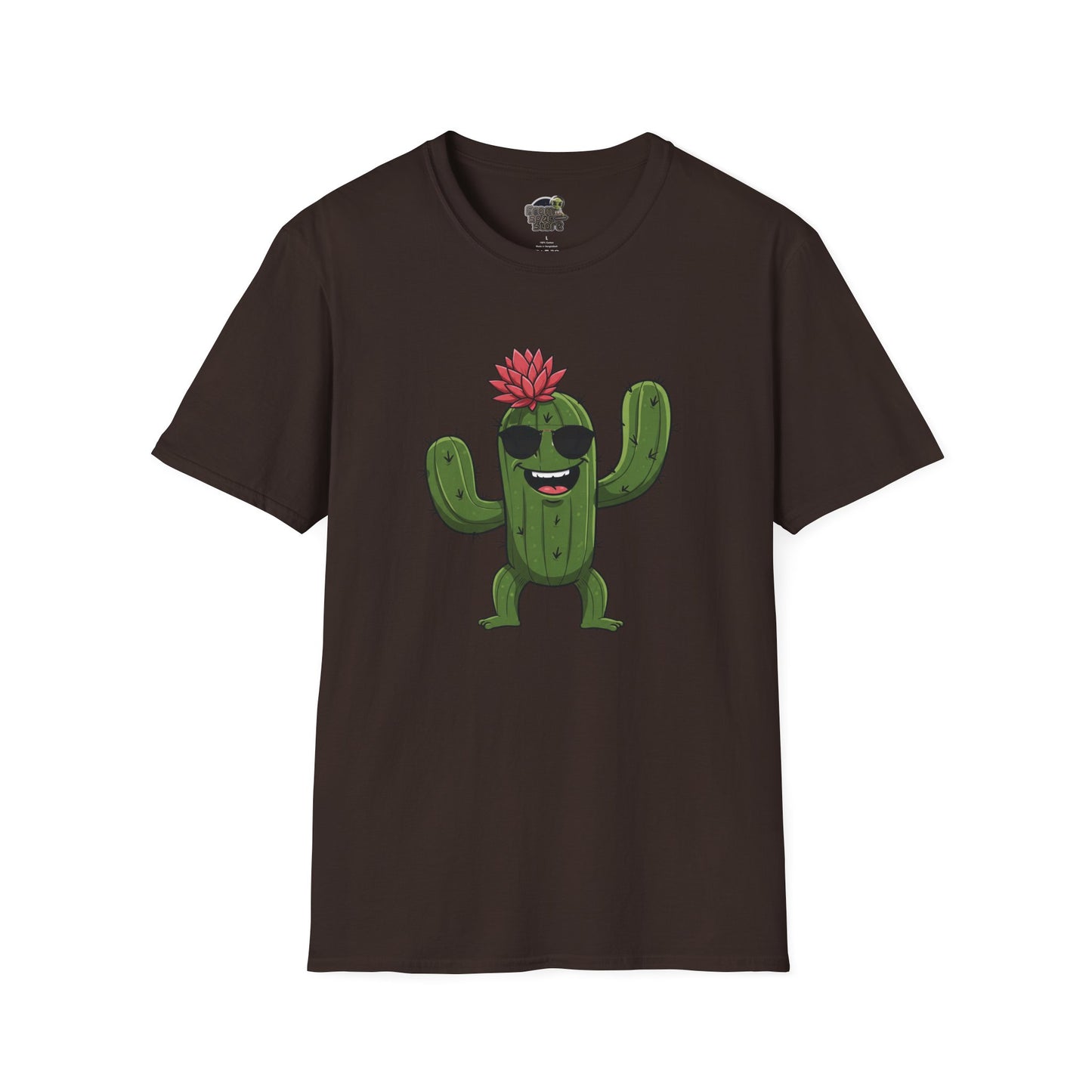Cactus Mania T-Shirt: Fun Cactus with Sunglasses | Organic Cotton Tee for Nature Lovers Dark Chocolate