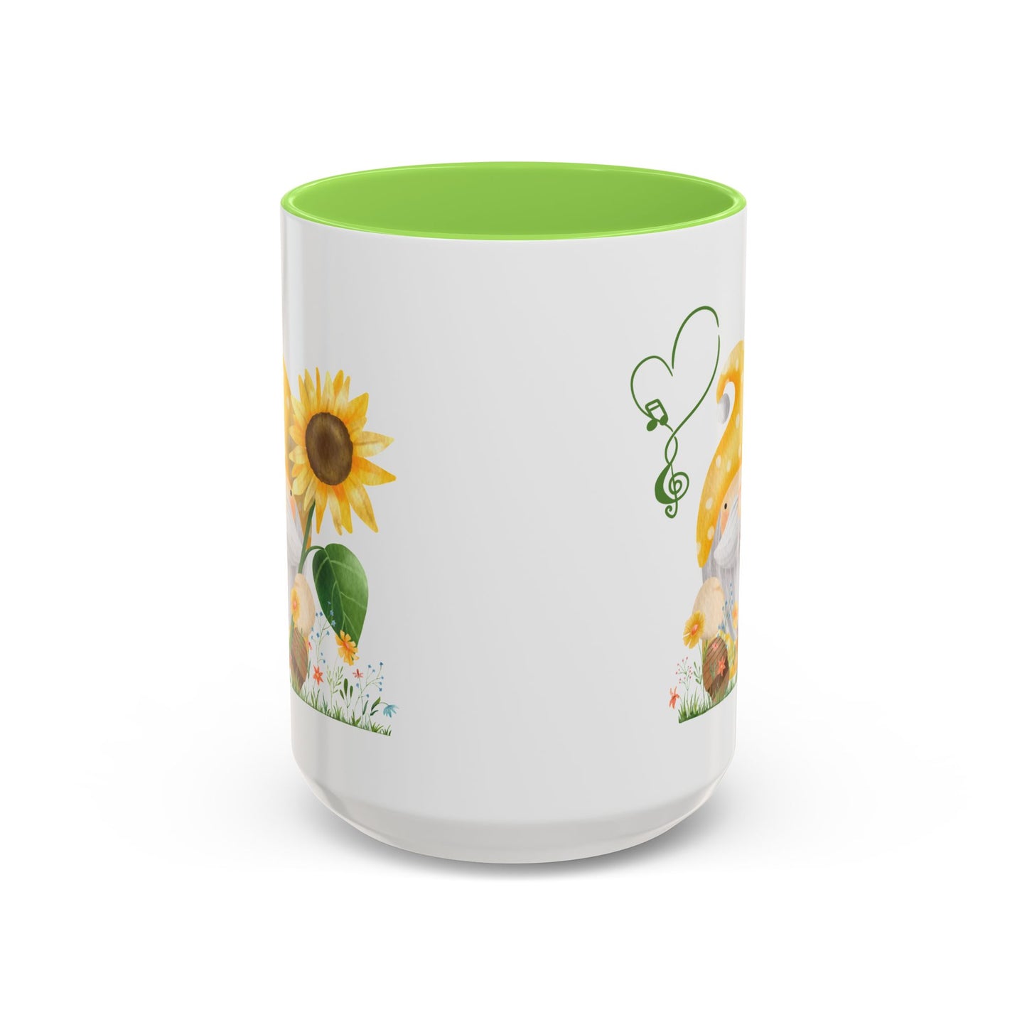 Mystical Gnome & Sunny Sunflower Mug - Your Garden's Secret Charm | Ceramic Coffee & Tea Cup (11oz/15oz) 15oz Light Green