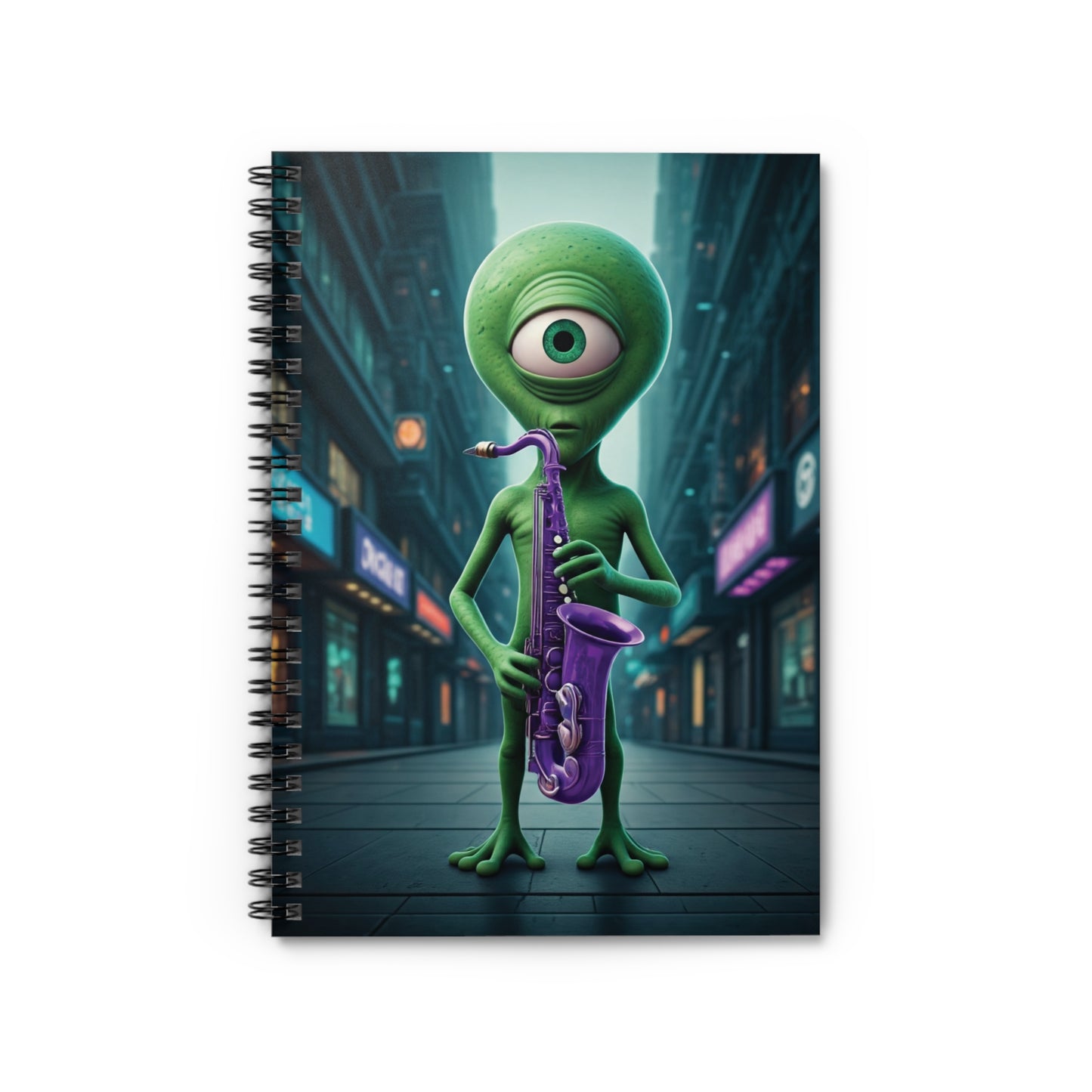 Alien Sax Player Spiral Notebook - A Jazzy Journal for Your Creative Riffs