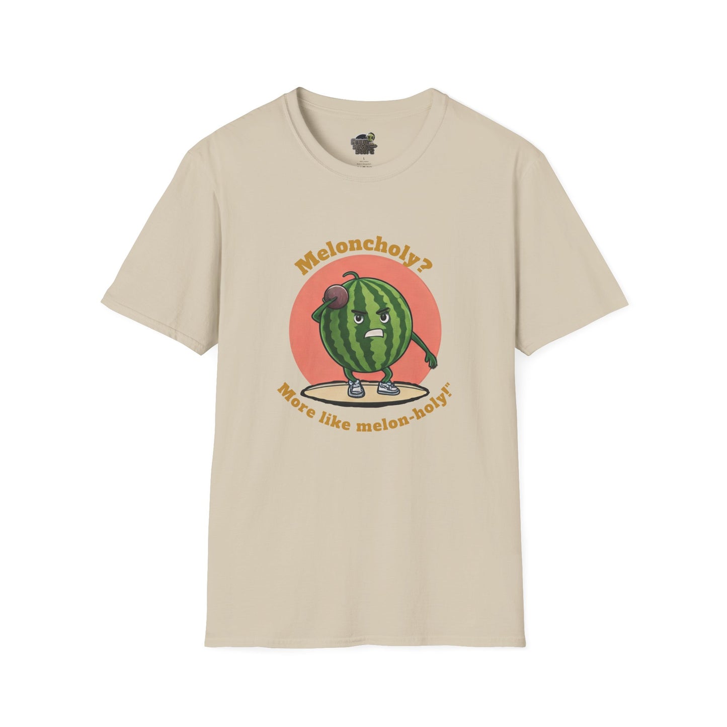 Melon-Holy t-shirt: Funny Watermelon Shot Put Tee Sand