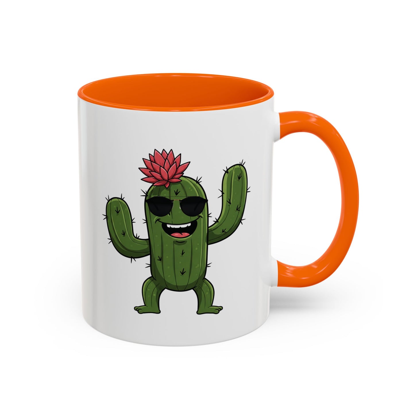 Cactus Mania Funny Cactus Mug with Sunglasses - Happy Ceramic Coffee Cup 11oz Orange