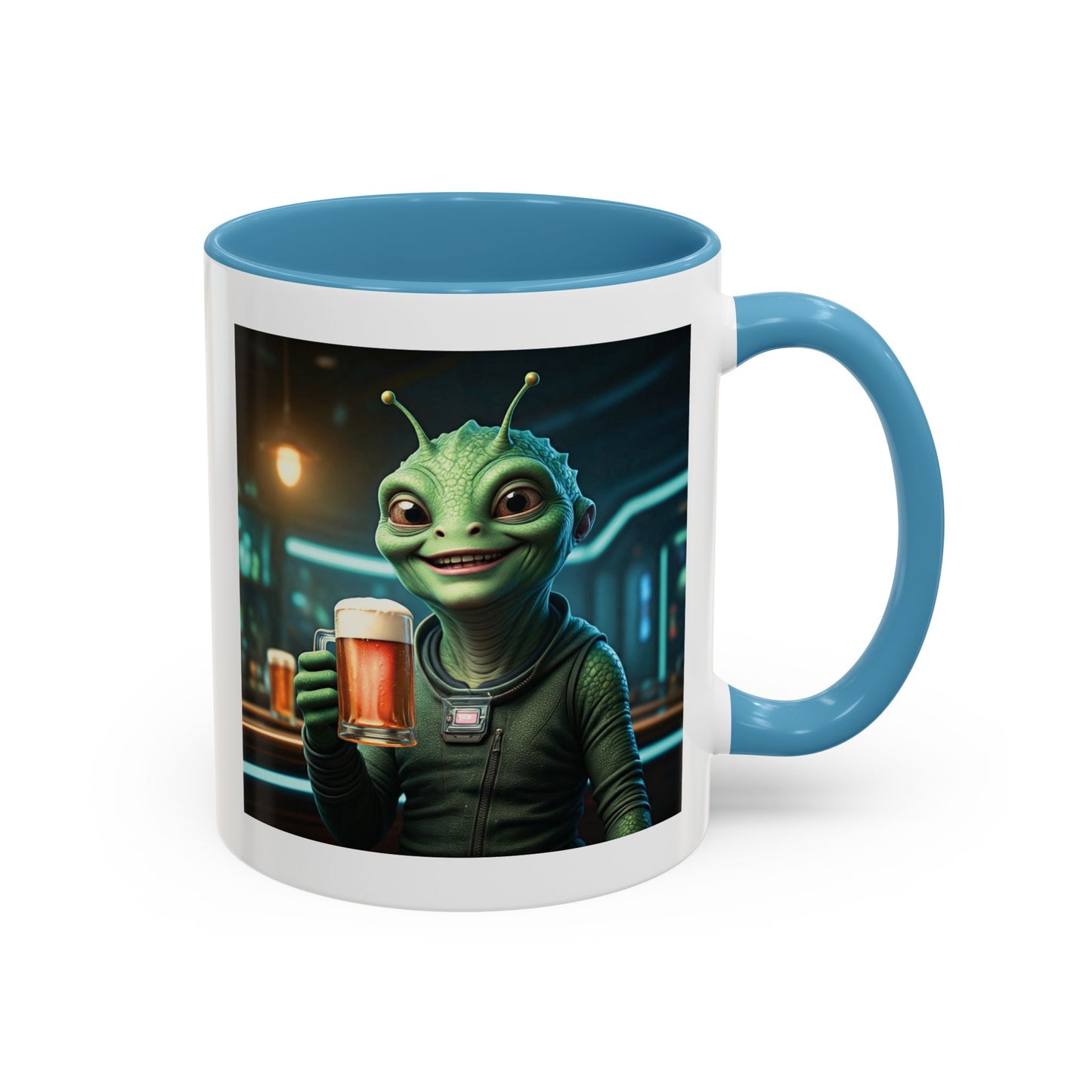 Alien woman beer light Blue mug pub