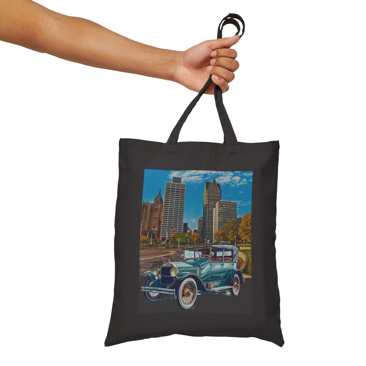 Buick Doctor Coupe 1920s vintage car graphic on a black tote bag
