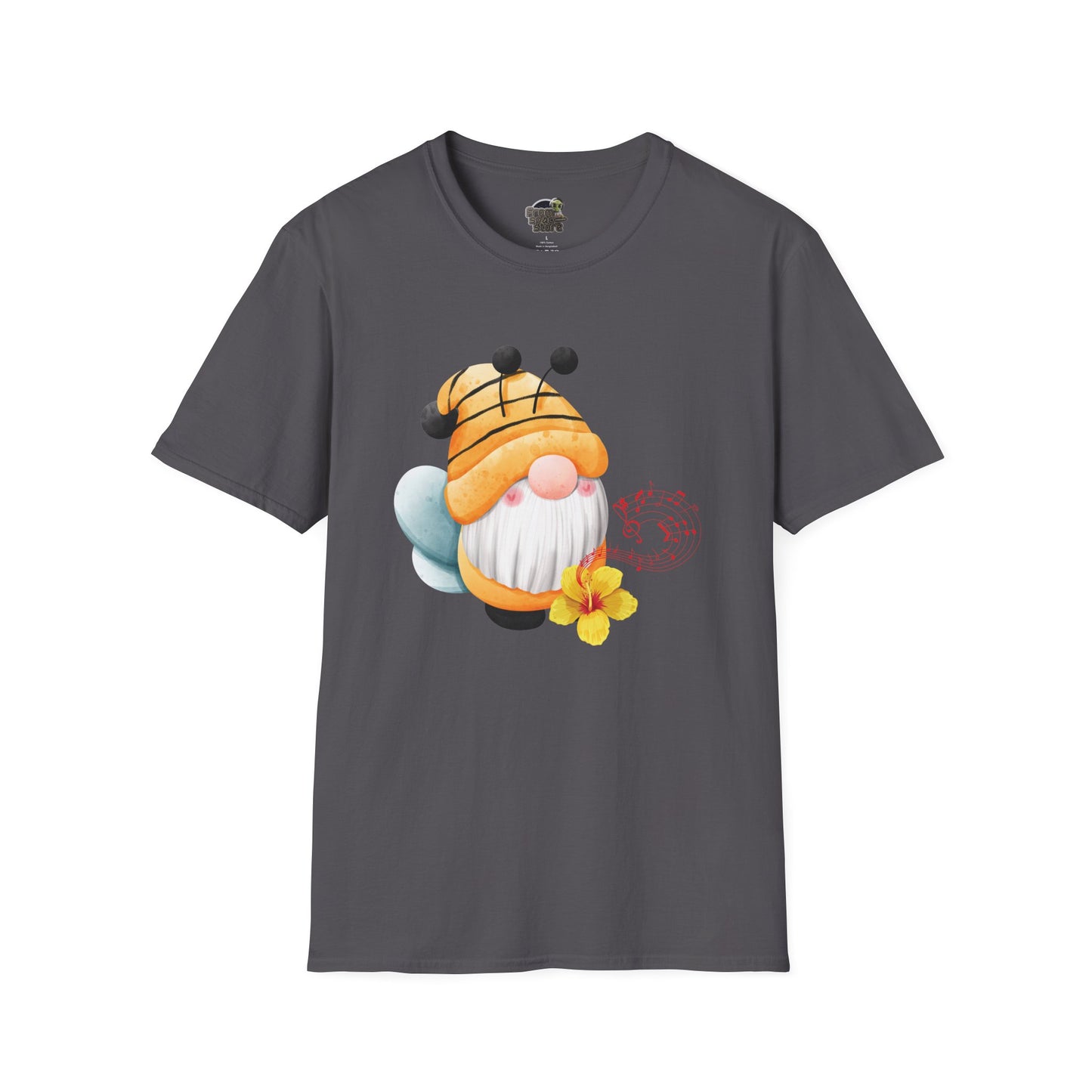 Bee Gnome Unisex T-Shirt: Buzzing with Magic & Melody Charcoal
