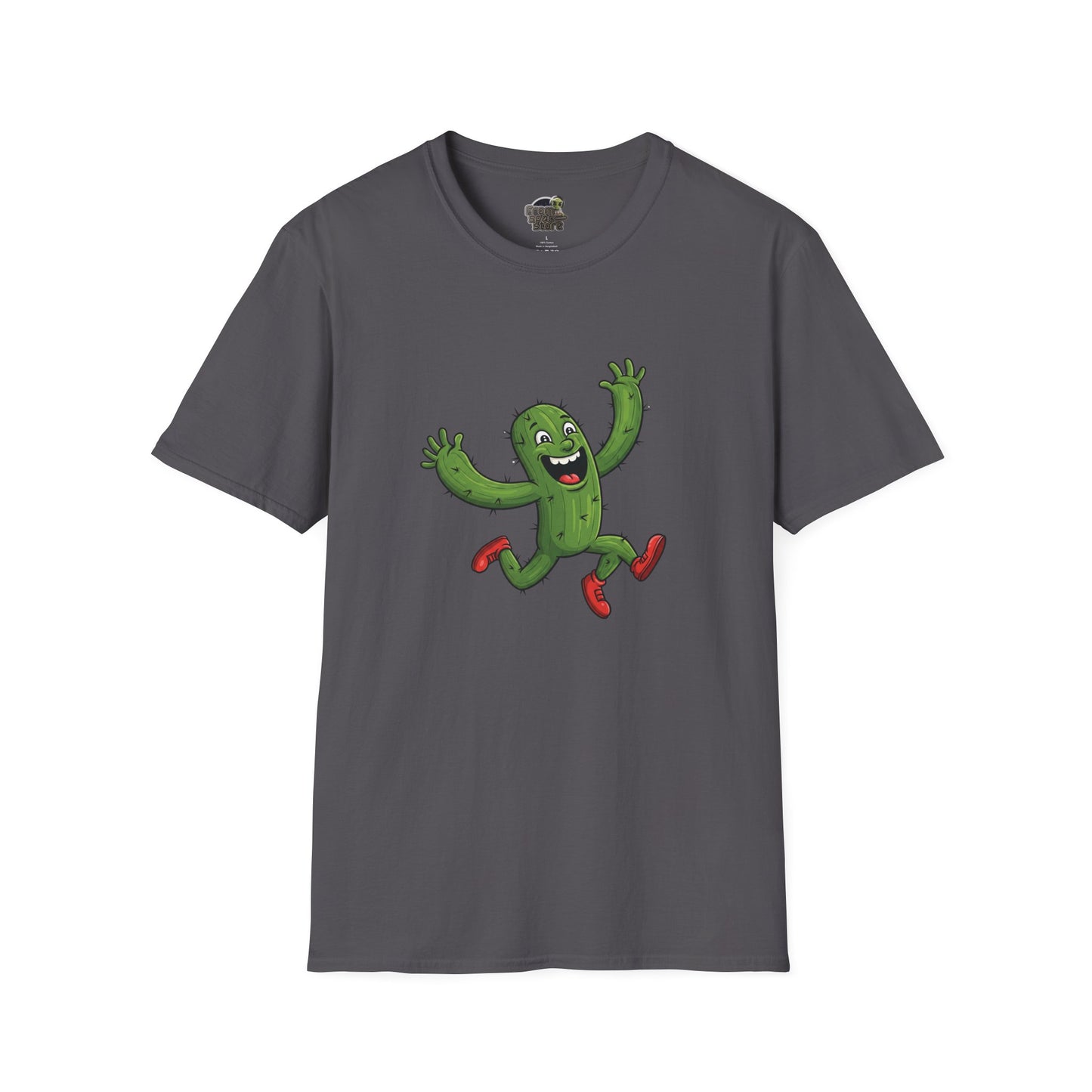 Running Cactus T-Shirt: Fun Organic Cotton Tee for Nature & Quirky Style | Cactus Mania Charcoal