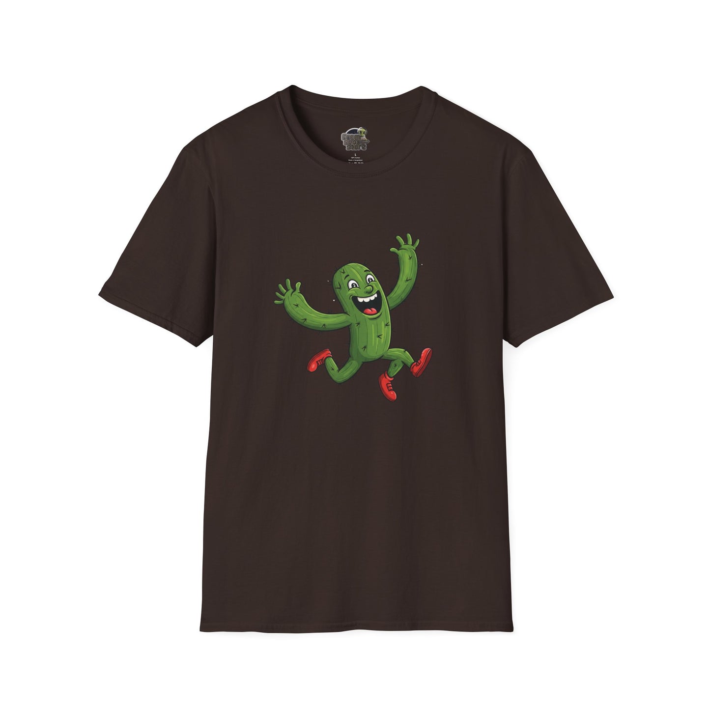 Running Cactus T-Shirt: Fun Organic Cotton Tee for Nature & Quirky Style | Cactus Mania Dark Chocolate
