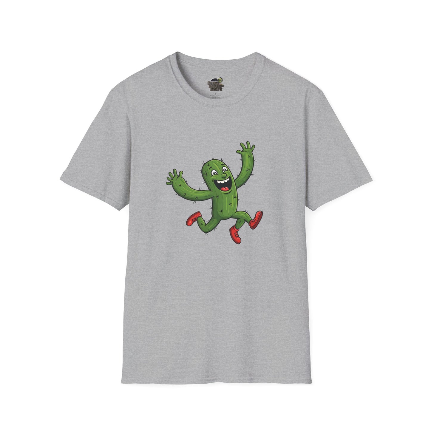 Running Cactus T-Shirt: Fun Organic Cotton Tee for Nature & Quirky Style | Cactus Mania Sport Grey