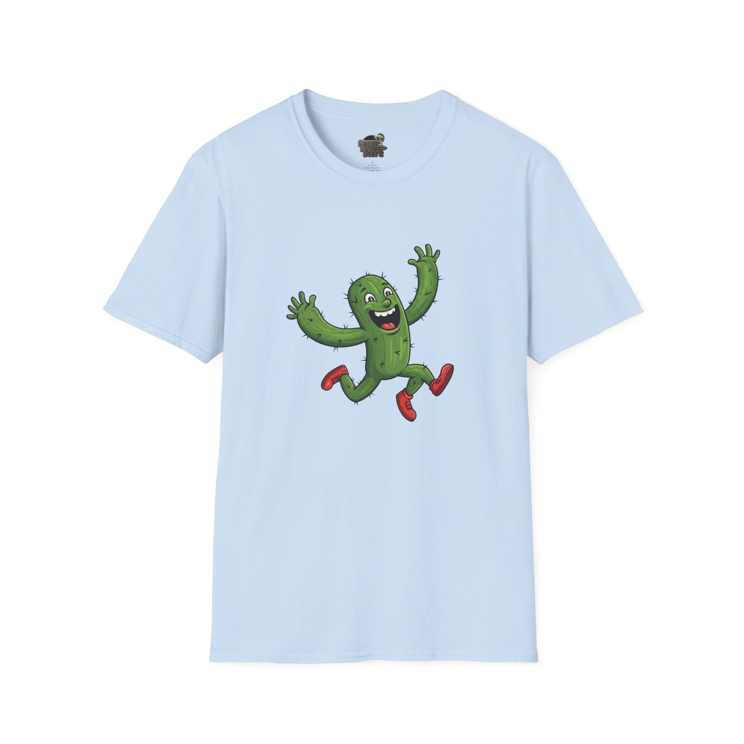Running Cactus T-Shirt: Fun Organic Cotton Tee for Nature & Quirky Style | Cactus Mania Light Blue