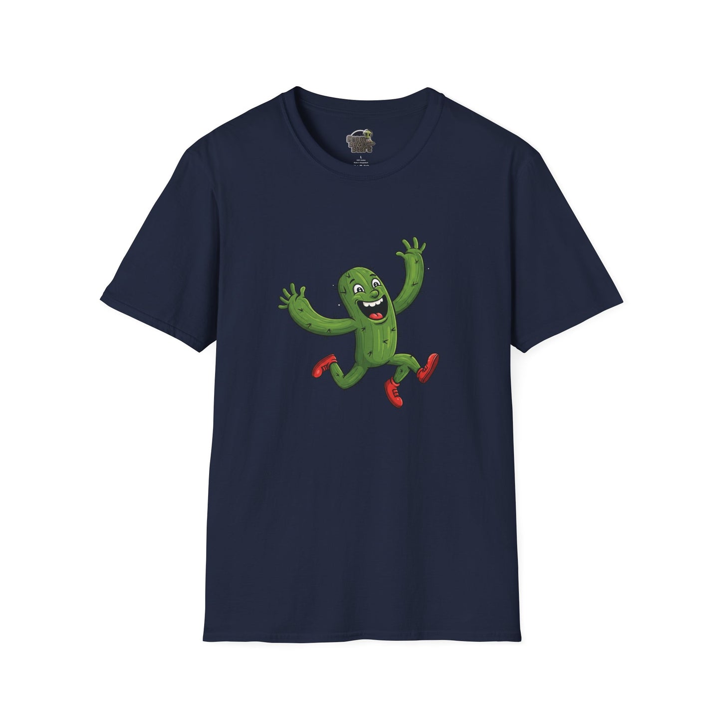 Running Cactus T-Shirt: Fun Organic Cotton Tee for Nature & Quirky Style | Cactus Mania Navy