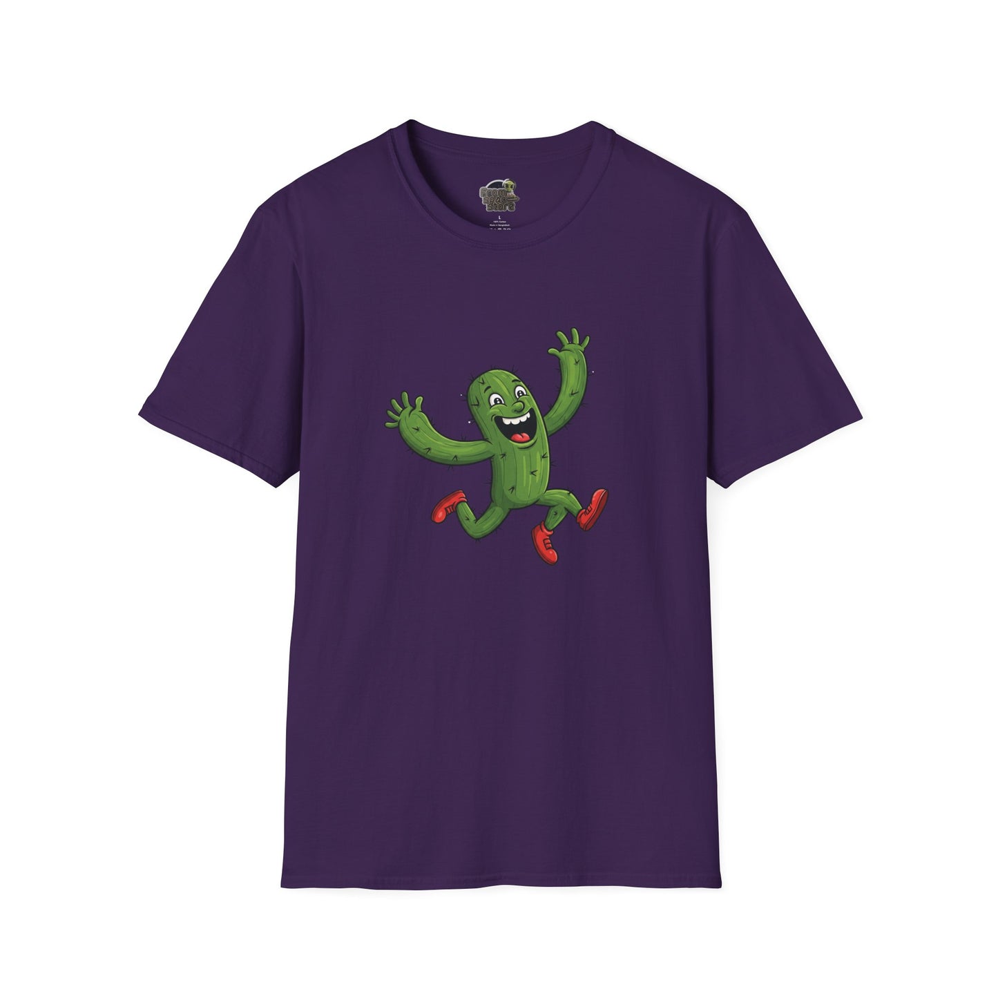Running Cactus T-Shirt: Fun Organic Cotton Tee for Nature & Quirky Style | Cactus Mania Purple
