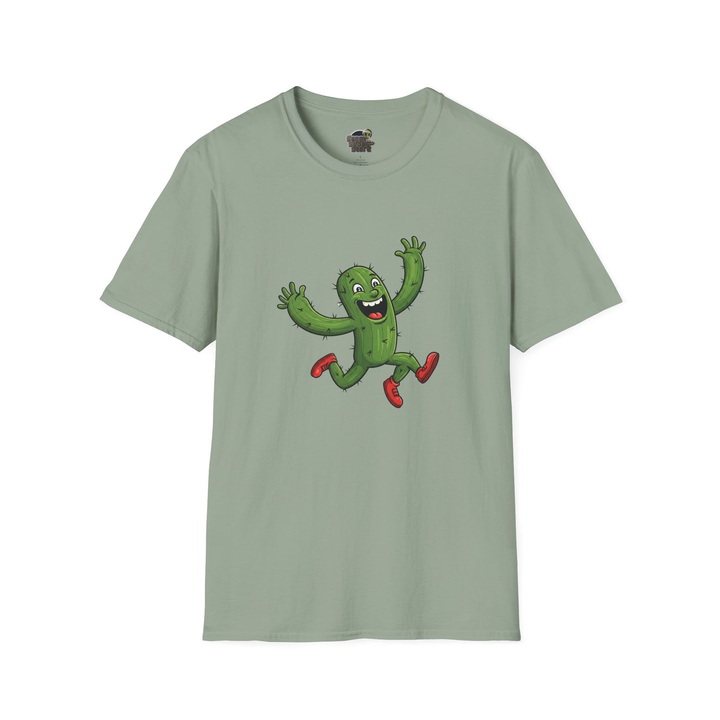 Running Cactus T-Shirt: Fun Organic Cotton Tee for Nature & Quirky Style | Cactus Mania Sage