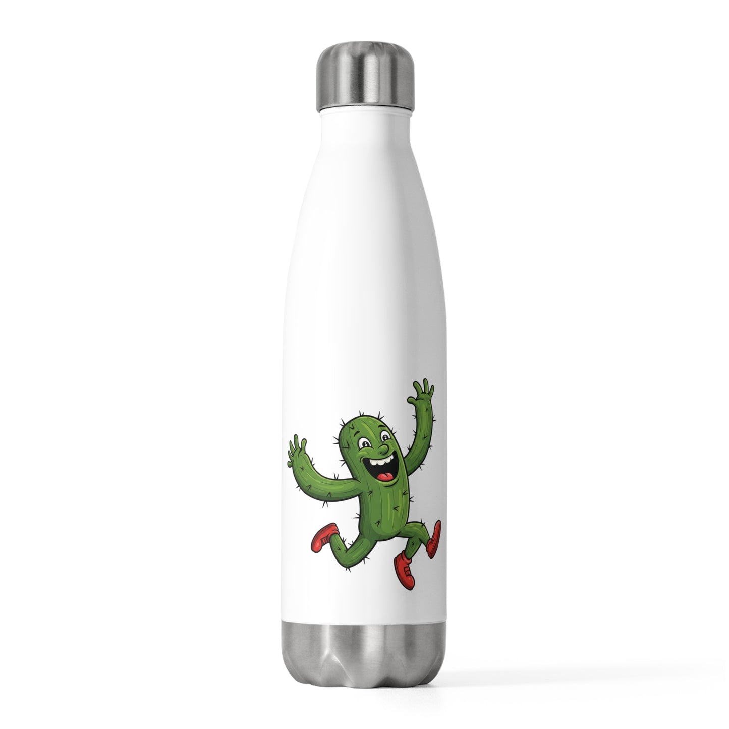 Unique running cactus design on a insulated White water bottle