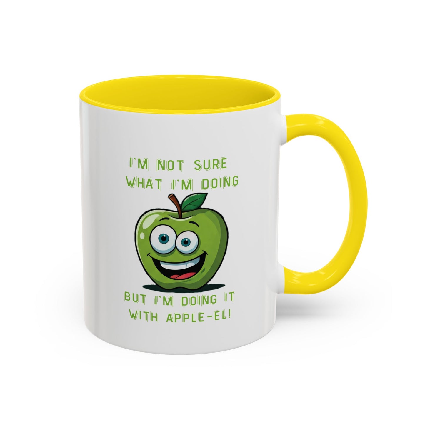 Funny Apple Mug - Unique Coffee Cup Design - Gift for Her Him - Best Selling Mug - Ceramic - Dishwasher Safe - Microwave Safe 11oz Yellow