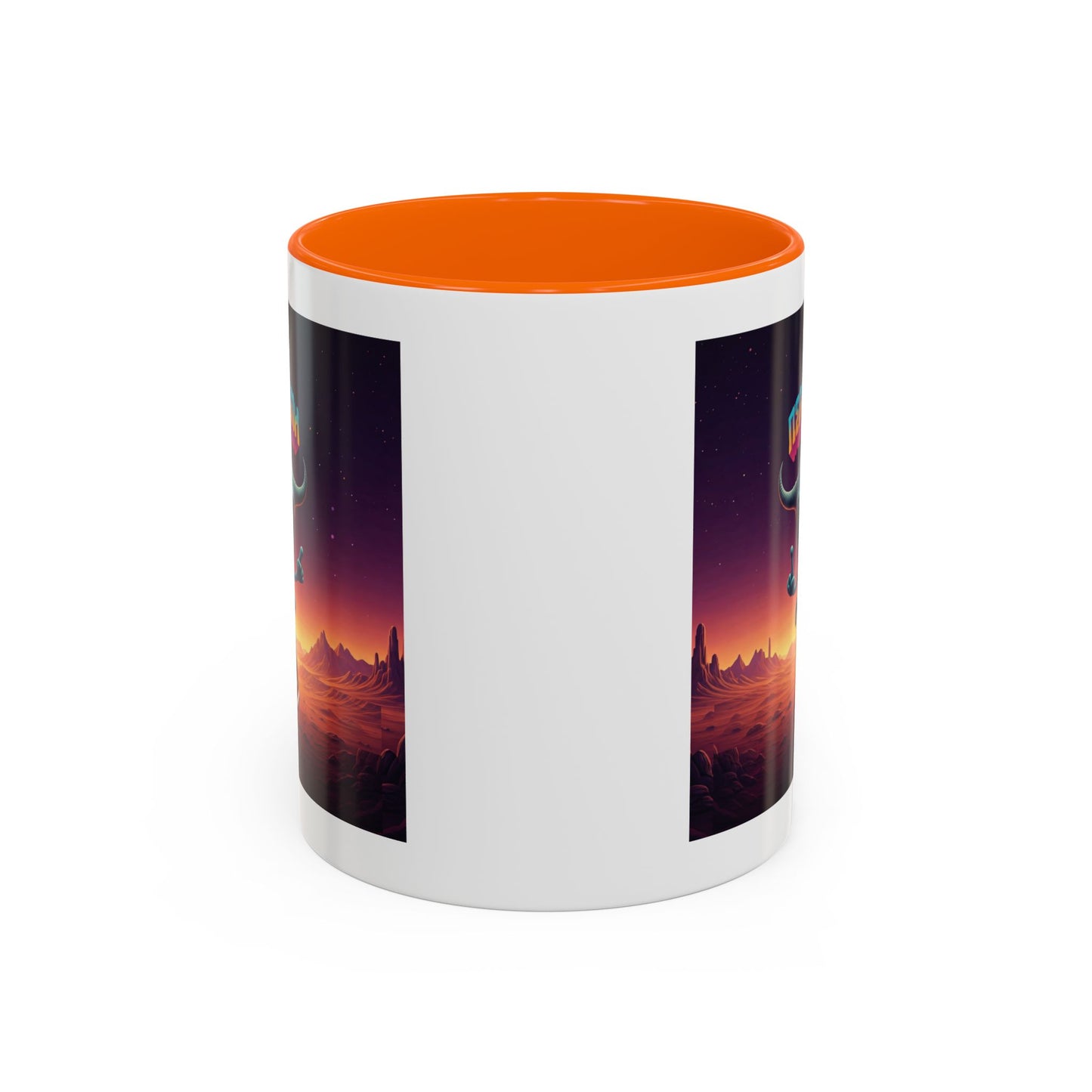 Back view of Alien playing football (rugby) on a unique orange mug