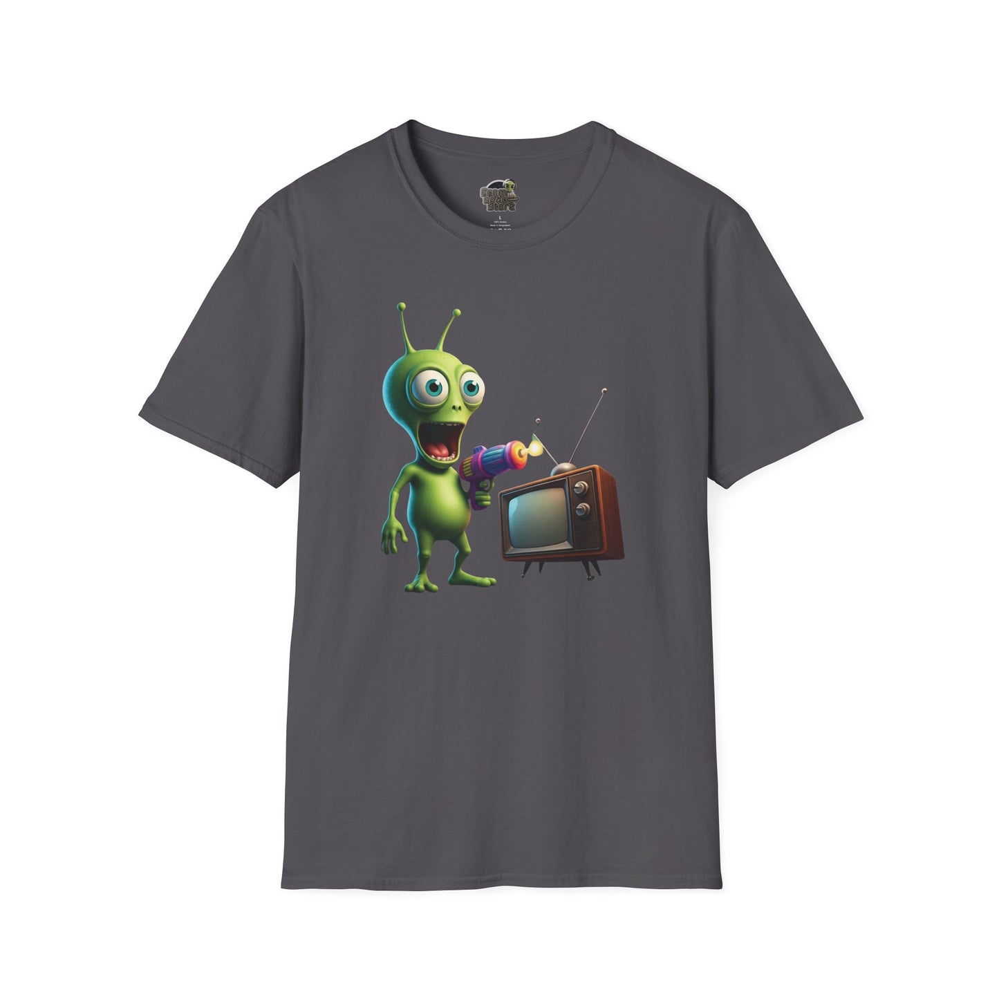 Charcoal Unisex alien zapping vintage TV t-shirt