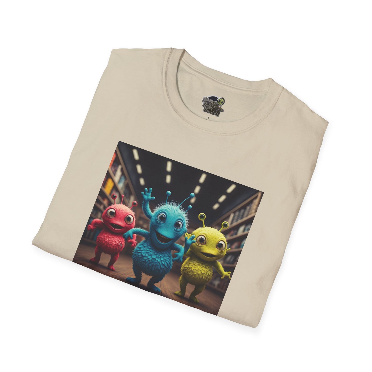 Alien dancer on afolded white T-shirt: funny and unique design