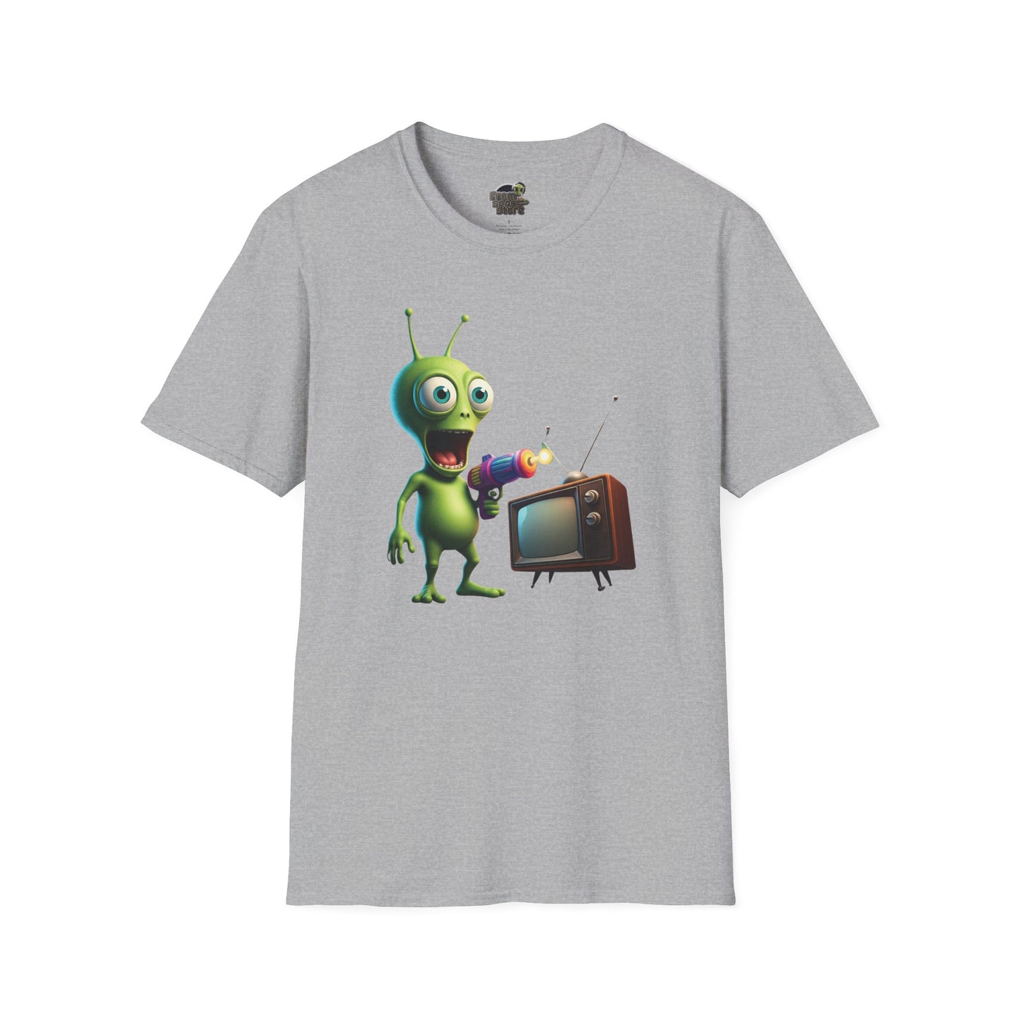 Grey Unisex alien zapping vintage TV t-shirt