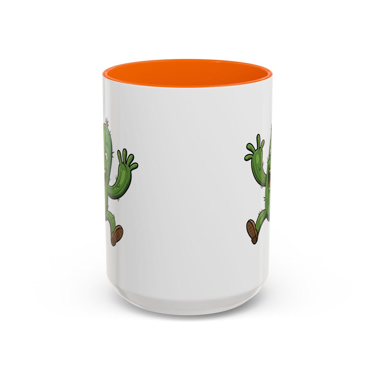 Cactus Mania Happy Jumping Cactus Mug - Cheerful Ceramic Coffee Cup 15oz Orange