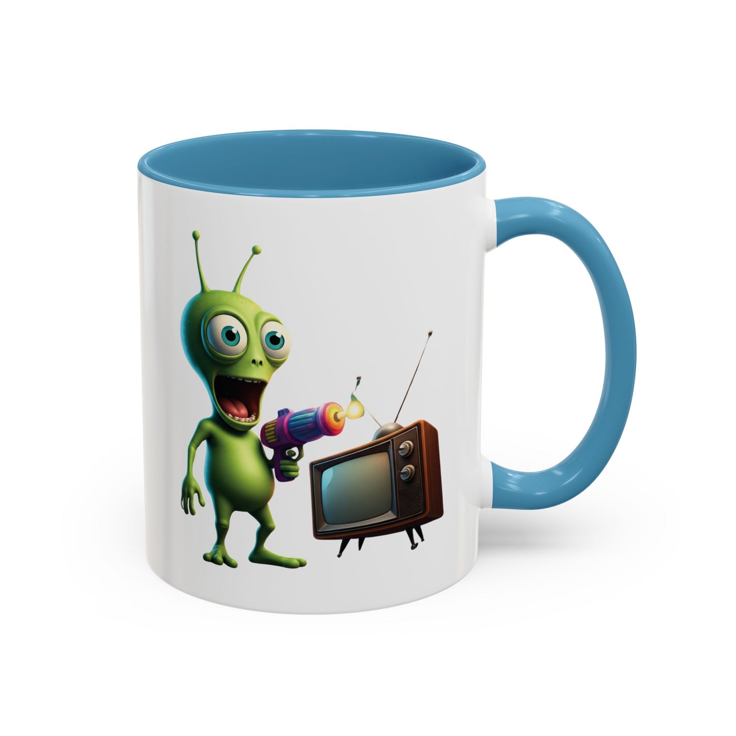 Alien tv zapping light blue colored inside mug