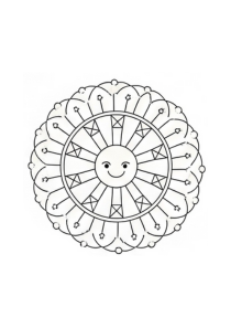 mandala with a smiling face to color, kids 5-8 years age
