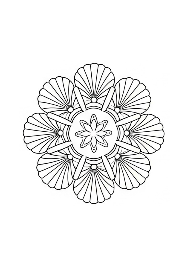 Black and white floral mandala design on a white background