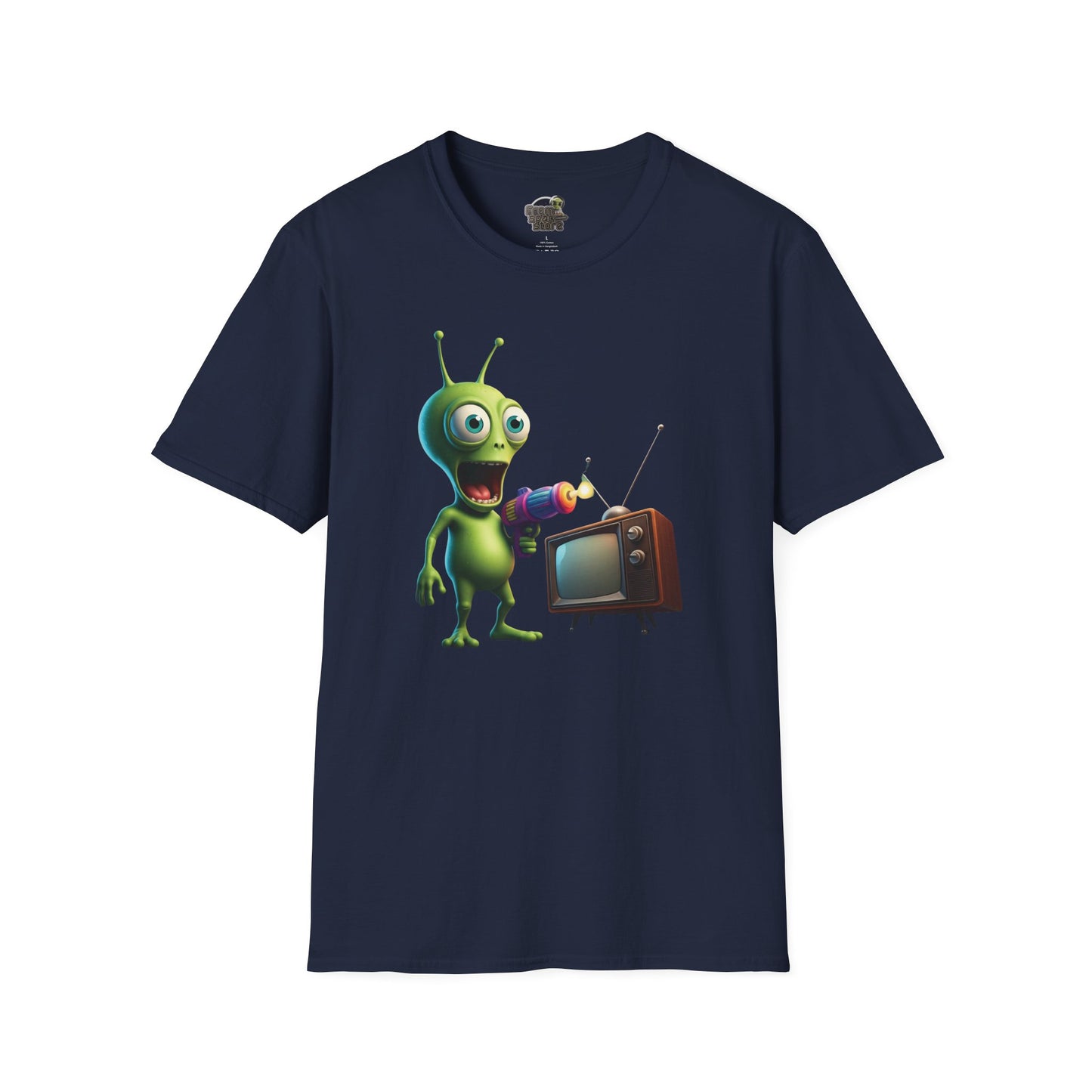 Navy Unisex alien zapping vintage TV t-shirt