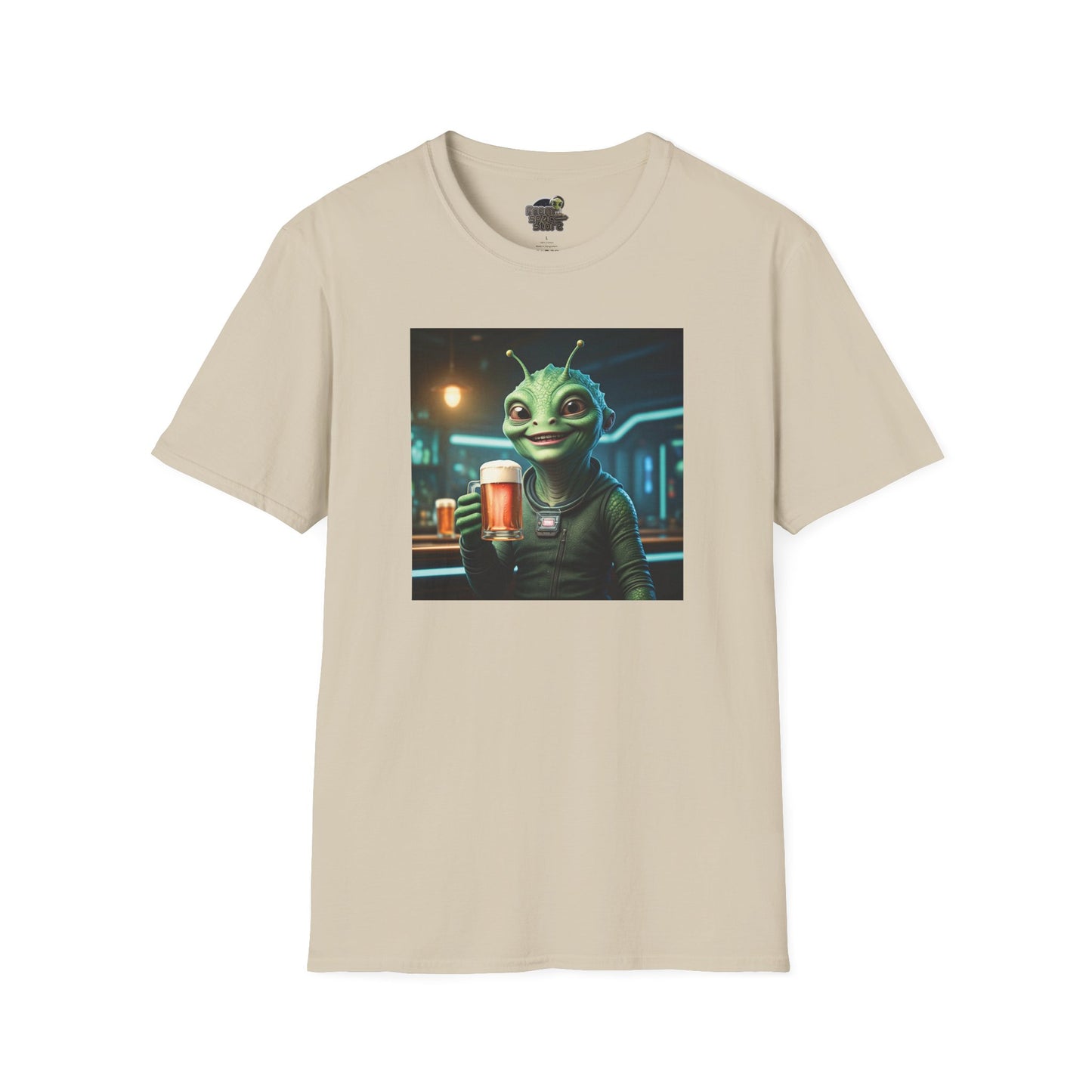 Sand Unisex alien woman t-shirt with Beer at the pub