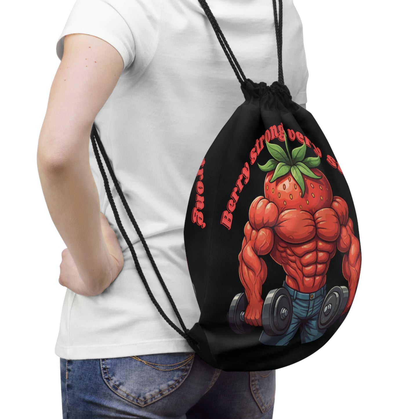 Berry Strong! Muscular Strawberry Drawstring Bag - Fun & Durable for All Adventures