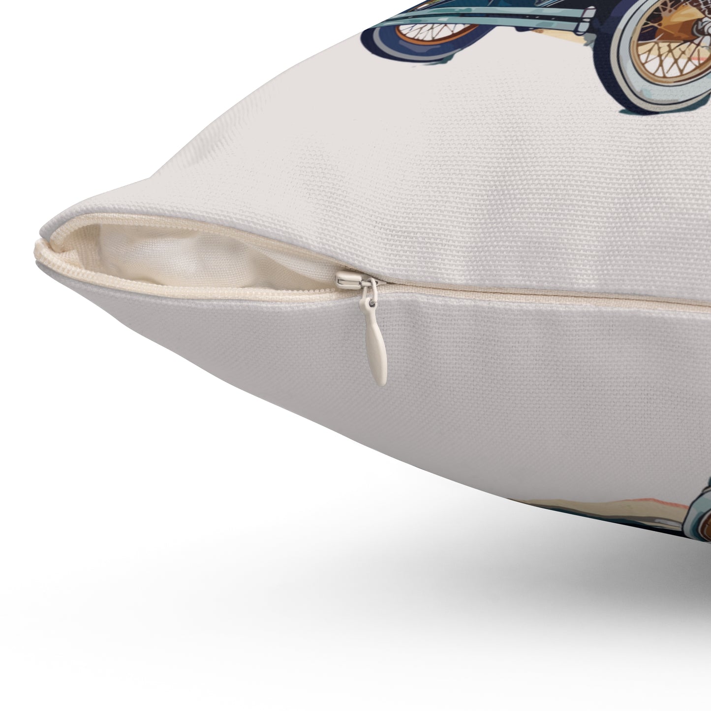 Decorative throw pillowzip detail.