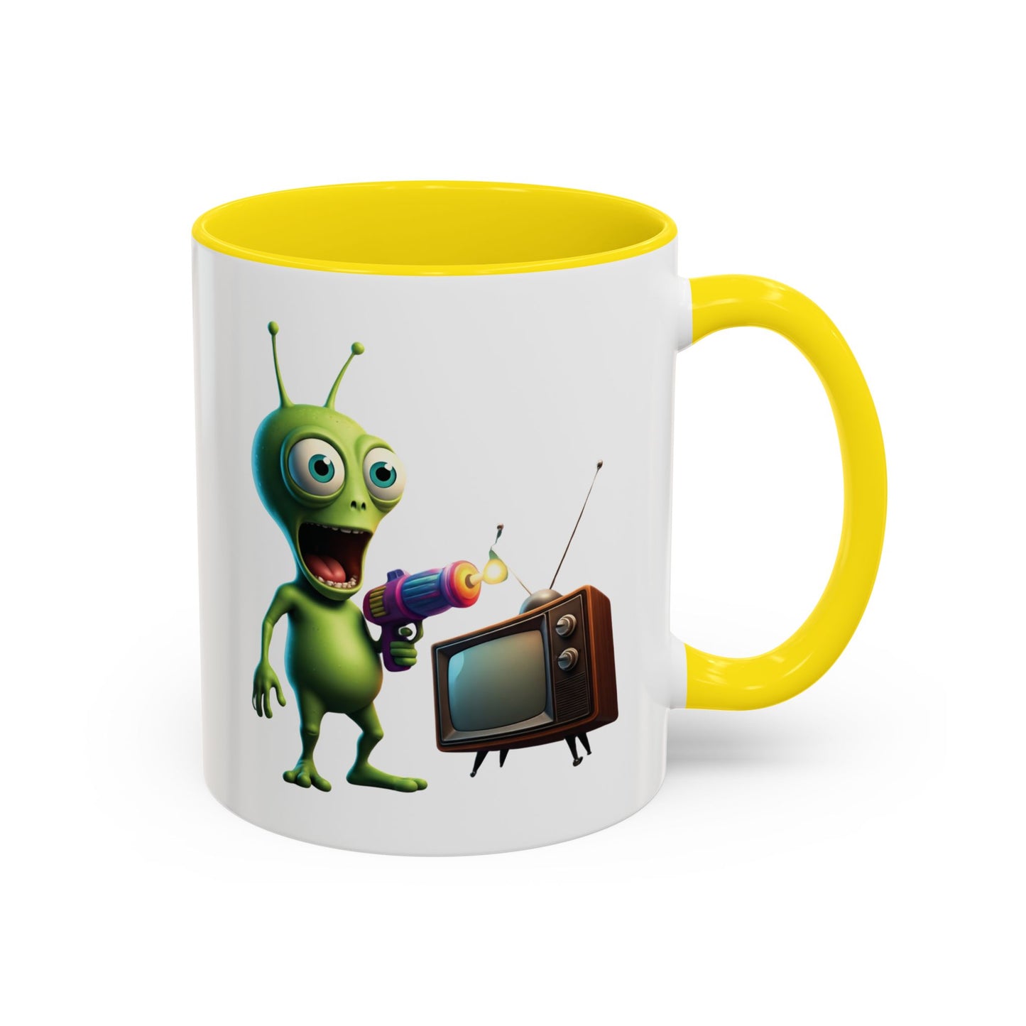 Alien tv zapping yellow colored inside mug