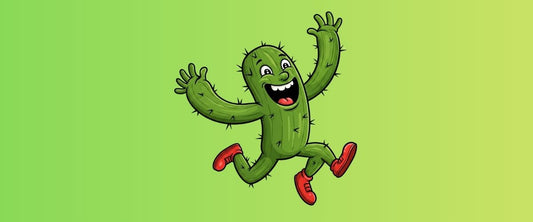 Happy running cactus character wearing red sneakers from the From Space Store Cactus Mania collection, perfect for cute desert-themed home decor and gifts.