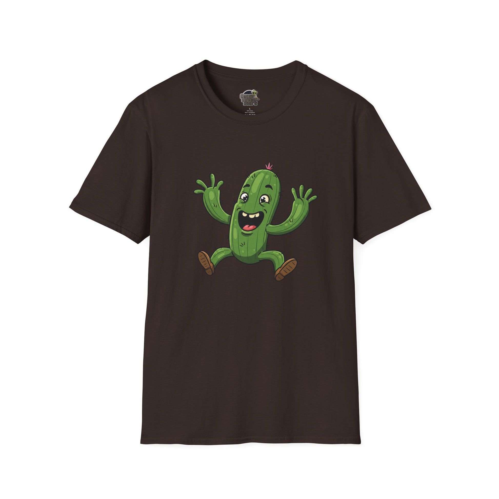 Happy Jumping Cactus T-Shirt: Dynamic & Joyful Organic Cotton Tee | Cactus Mania Dark Chocolate