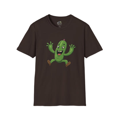 Happy Jumping Cactus T-Shirt: Dynamic & Joyful Organic Cotton Tee | Cactus Mania Dark Chocolate