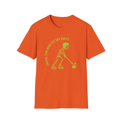 Hockey 'Til I Die: Skeleton fluo Hockey Player T-Shirt | Men's Short Sleeve Tee - Unisex Softstyle T-Shirt Orange