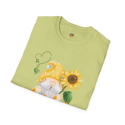 Gnome with Sunflower Unisex T-Shirt: Sunshine, Smiles & Secret Songs
