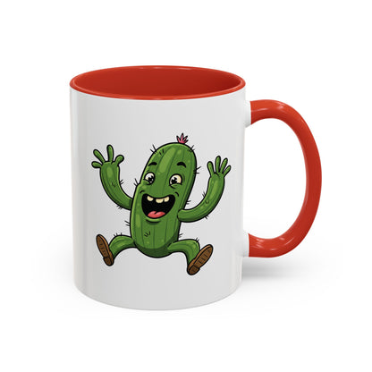 Cactus Mania Happy Jumping Cactus Mug - Cheerful Ceramic Coffee Cup 11oz Red