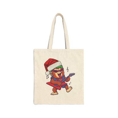 Rock Star Monkey Christmas Tote Bag - 'Jingle Bell Rock' Canvas Carryall