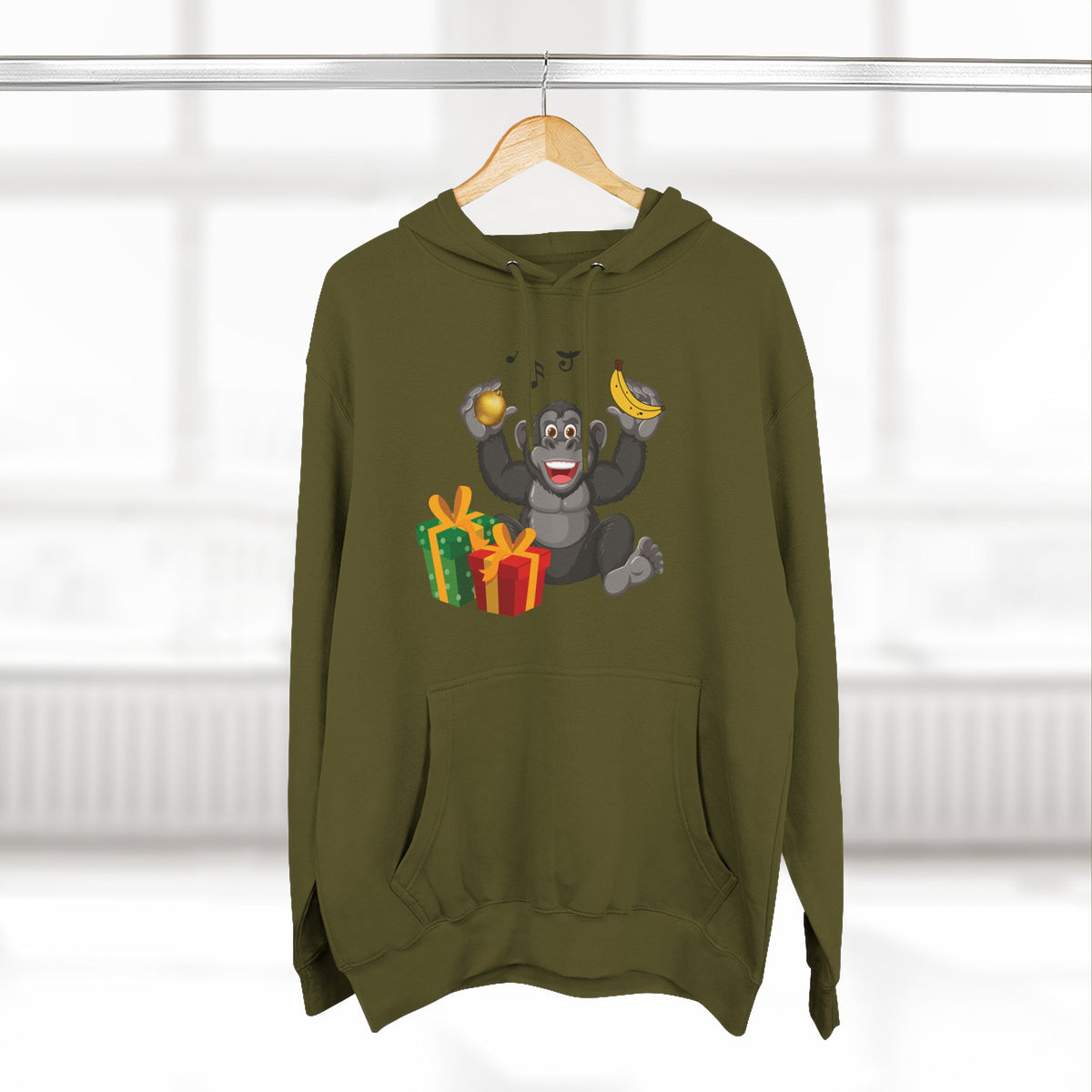 Three-Panel Fleece Hoodie - jingle bells banana gorilla