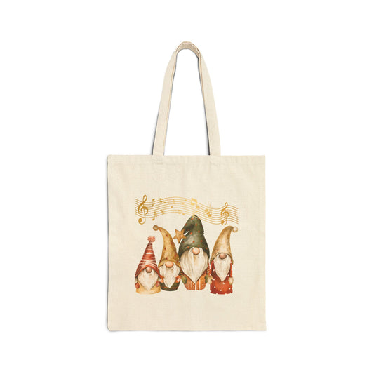 Enchanted Four Gnomes Tote Bag: Carry Your Holiday Cheer & Melodies (Natural & Black Canvas) Natural 15" x 16"