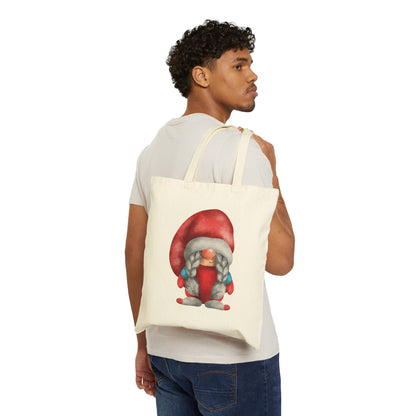 Whimsical Red Braided Gnome Tote Bag: Carry Your Melodies & Magic (Natural & Black Canvas)